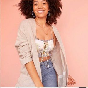 DONNI. Long, Ribbed  Open Cardigan With Pockets